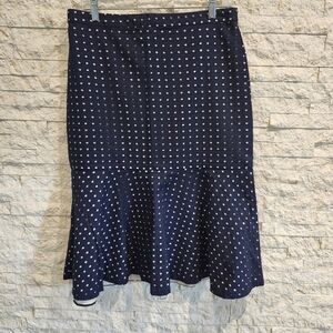 Ann Taylor Navy Eyelet Polka Dot Flounce Mermaid Midi Skirt Size 10